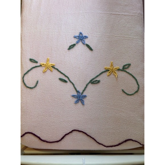 Vintage Chenille Pink Floral Bedspread Flowers Shabby Cottage 79x98 - Picture 3 of 10